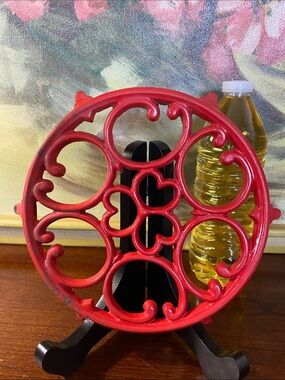 Red Enameled Cast Iron Trivet